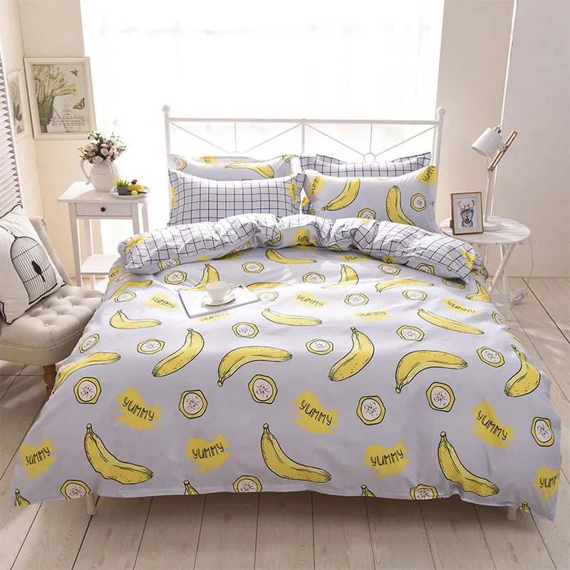 

Cartoon fruit banana bedding set kids teen childs plaid full queen king double home textiles flat sheet pillow case quilt cover