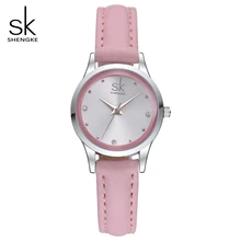 SK New Design Fashion Ladies Watches Elegant Rhinestone Female Quartz Watch Women Thin Leather Strap Waterproof Montre Femme 008