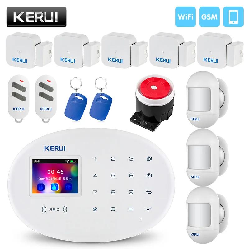 

New KERUI W20 Wireless WiFi GSM Home Security Burglar Alarm System Phone APP RFID Card Control 2.4 inch TFT Screen Touch Panel