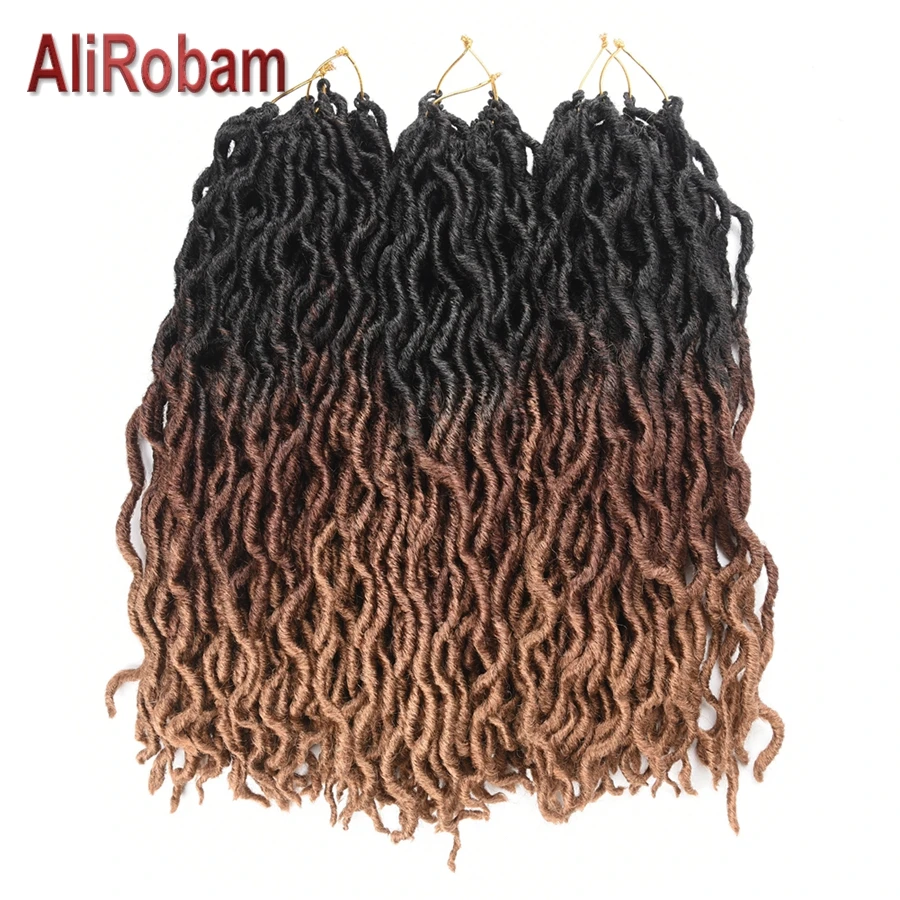 AliRobam Faux locs CURLY, вязанные крючком косички, черный, коричневый, синтетические плетеные волосы, длинные плетеные волосы для наращивания, 24 пряди/упаковка