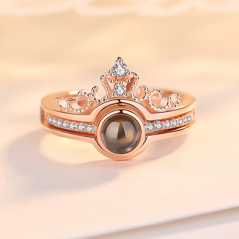 Or Rose & argent 100 langues je t'aime Projection bague romantique amour mémoire bague de mariage bijoux livraison directe