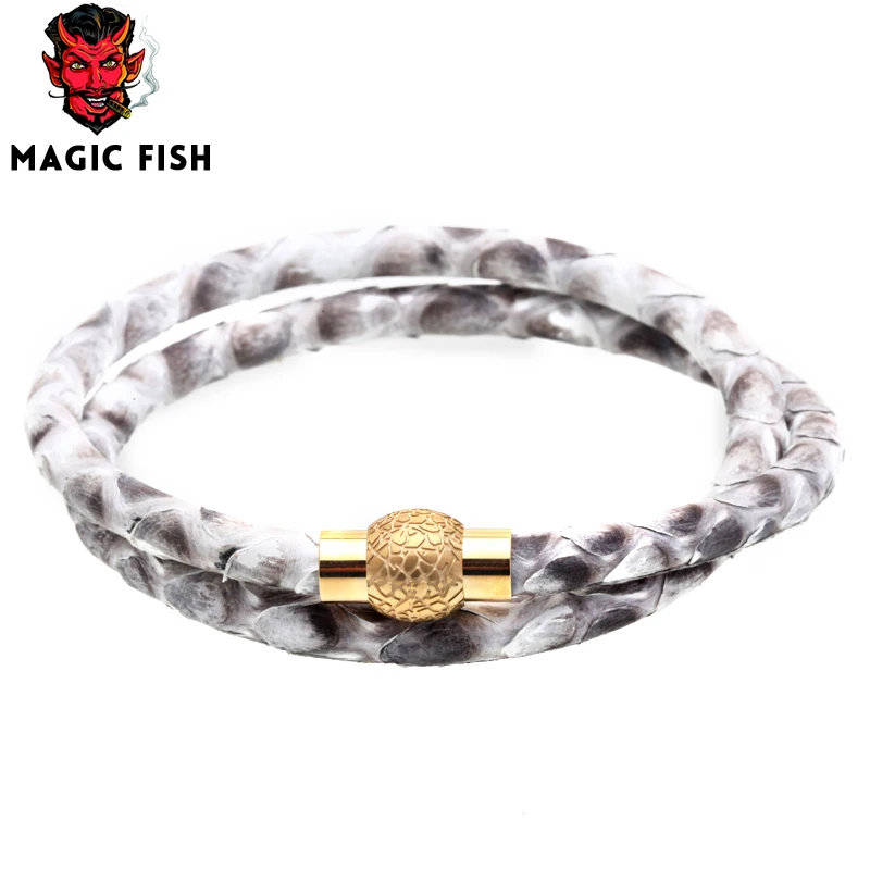 

Magic Fish Python leather bracelet Men Gray Stainless Steel nail Charms bracelets&bangles Drop shipping men's jewelry unicornio