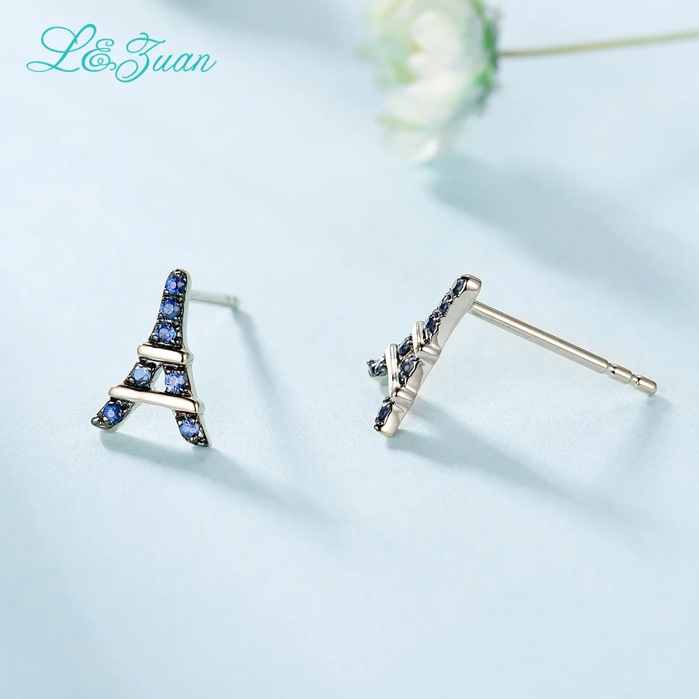 

l&zuan Romantic Eiffel Tower 14 K Yellow Gold Natural 0.008ct Sapphire Stud Earrings fine jewelry for wonem
