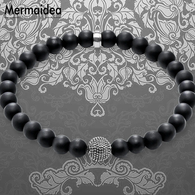 

Bracelet Strand with Kathmandu Obsidian Beads 2019 Couple Blackened Silver Fashion Jewelry Punk Gift for Men Boy Women Girls