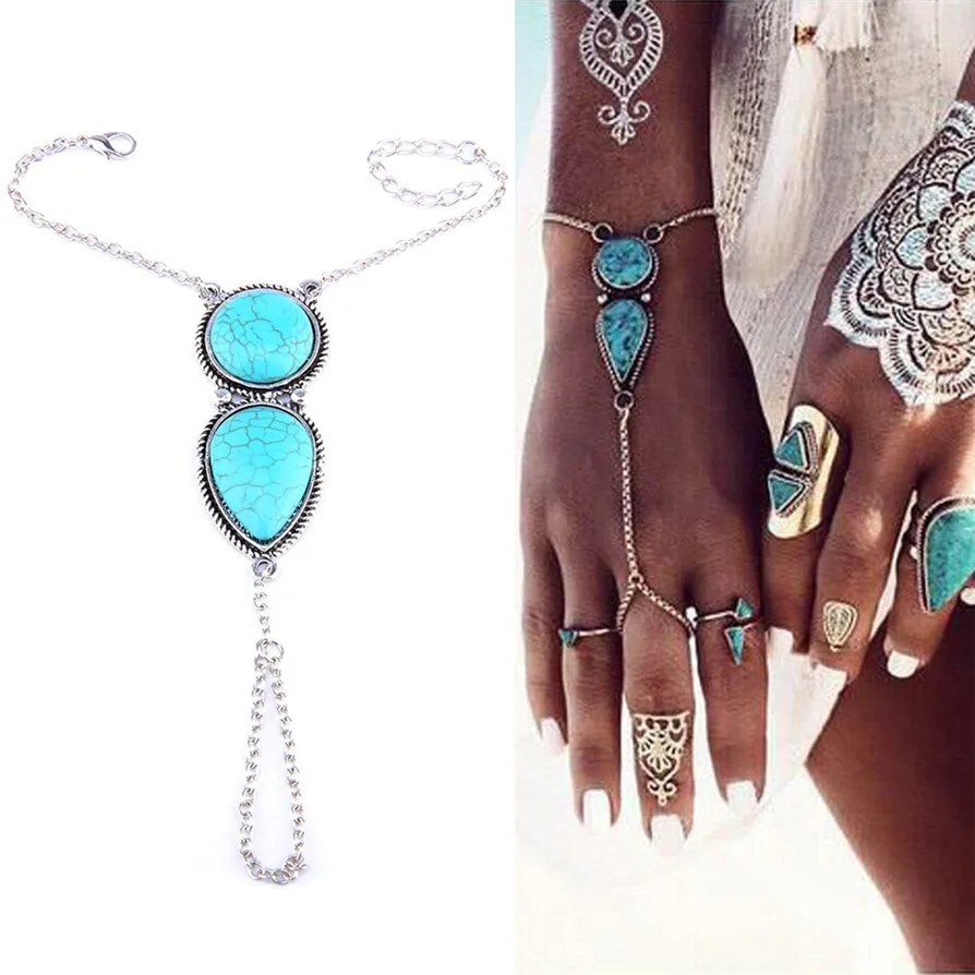 

Blue Hot Bracelets 2018 New Fashion Best Punk Multi Bracelet Bangle Chain Link Interweave Finger Rings Drop Shipping JU03