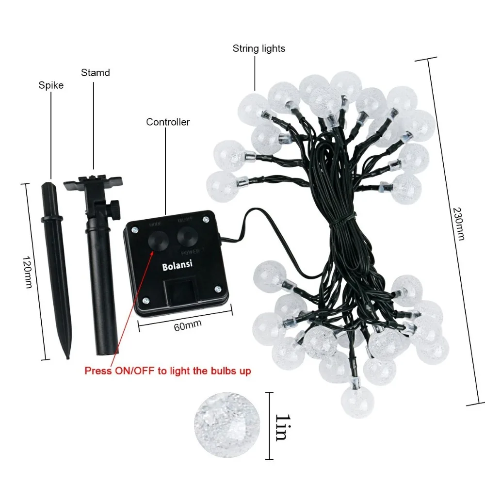 F5 Солнечный струнный светильник 20 светодиодов водонепроницаемый пузырьковый струнный Сказочный светильник Открытый сад Рождественская вечеринка украшение солнечный светильник s