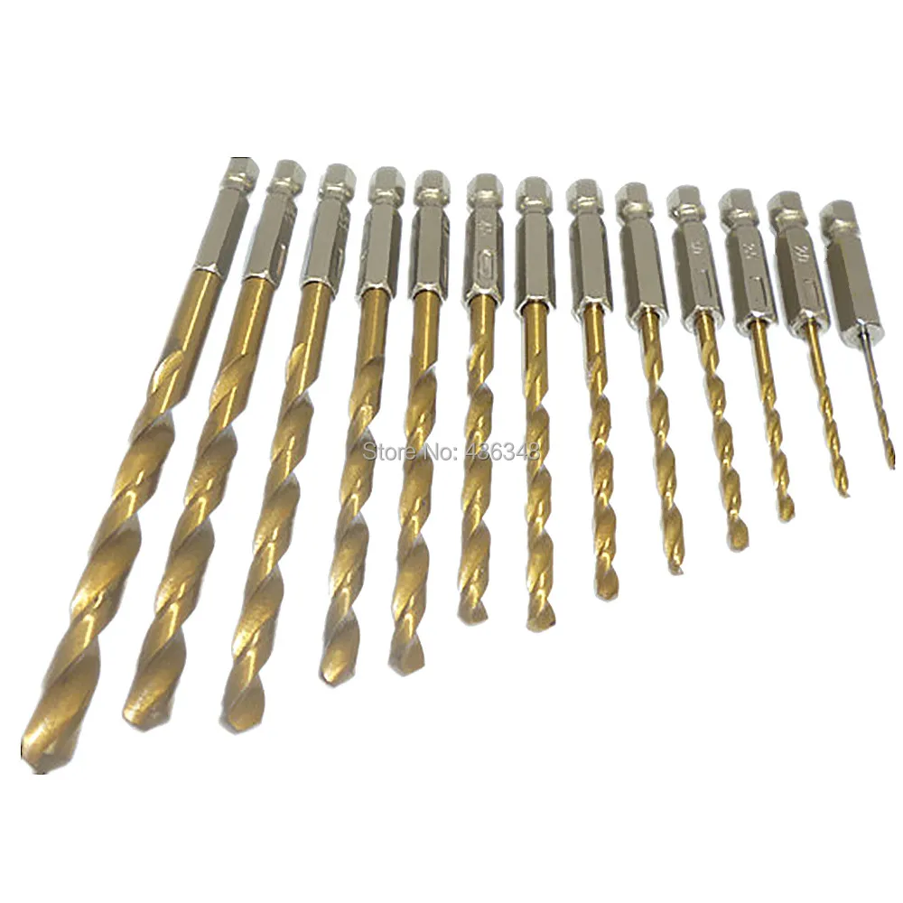13pc Titanium HSS Twist Drill Bit Set 1.5mm-6.5mm Quick Change 14 Hex Shank