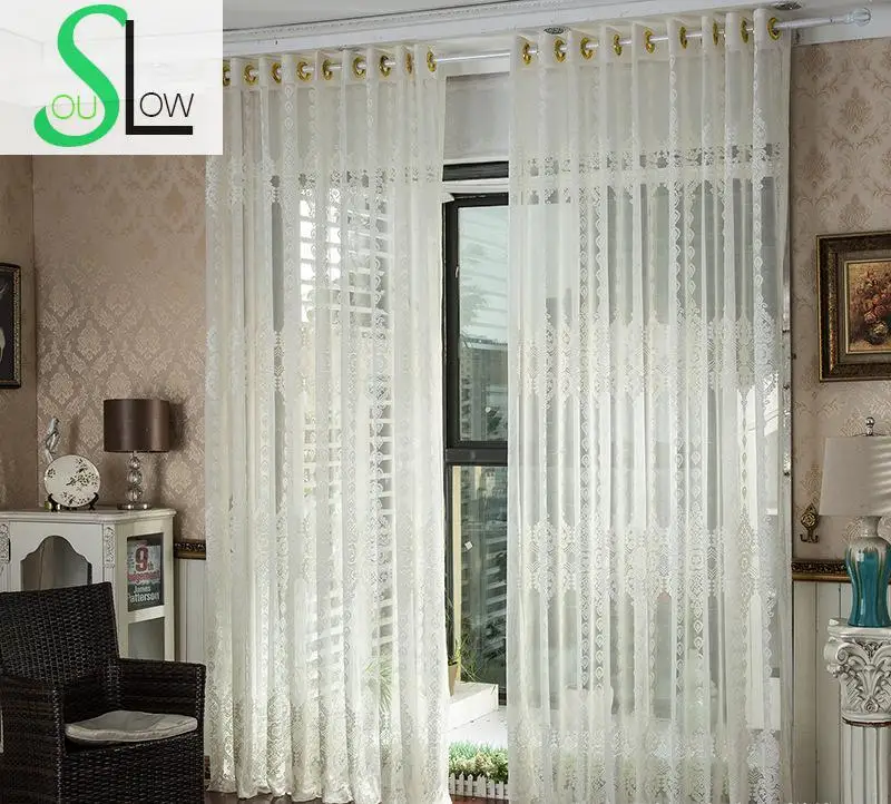 Slow Soul White European Breathable Thin Curtains Fabrics Embroidered