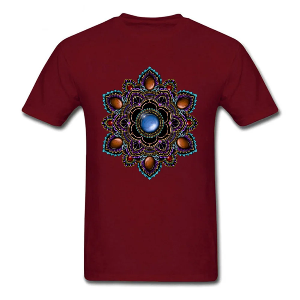 Printed On Tops Tees Cheap O-Neck Comics Short Sleeve Cotton Man T Shirts Customized T Shirt Drop Shipping Purple and Teal Mandala with Gemstones 15622 maroon