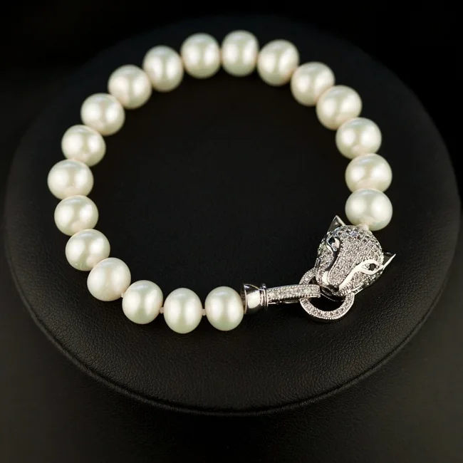 

9mm Freshawater Pearl Leopard Head 21.5cm Bracelet For Women best gift