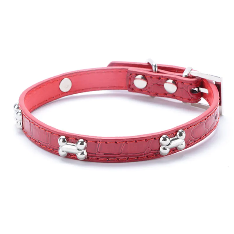 

Pet Small Dogs Bone Buckle Candy Color PU Leather Collar Cat Studded Neck Strap Dogs Collar