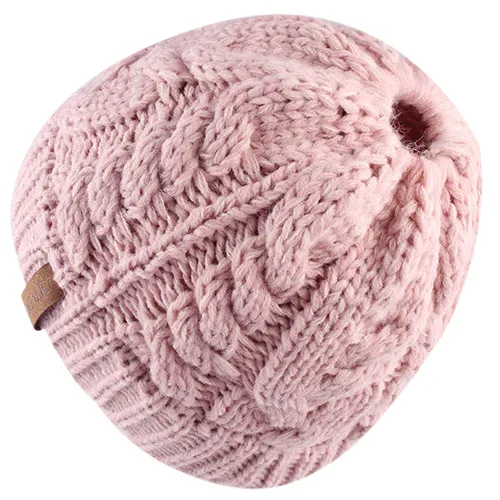 Adult Pink FURTALK хвост шапочка шапка Для женщин зимние круглые шапки без полей для детей для маленьких девочек вязаная зимняя бегун грязный булочка шапка с отверстием для хвоста Кепки - Цвет: Adult Pink