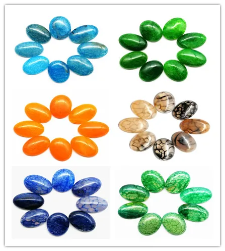 

(12 pieces/lot) Wholesale Mixed Color Dragon veins Agates Oval CAB Cabochon 25x18x6mm Fashion Jewelry yl32501