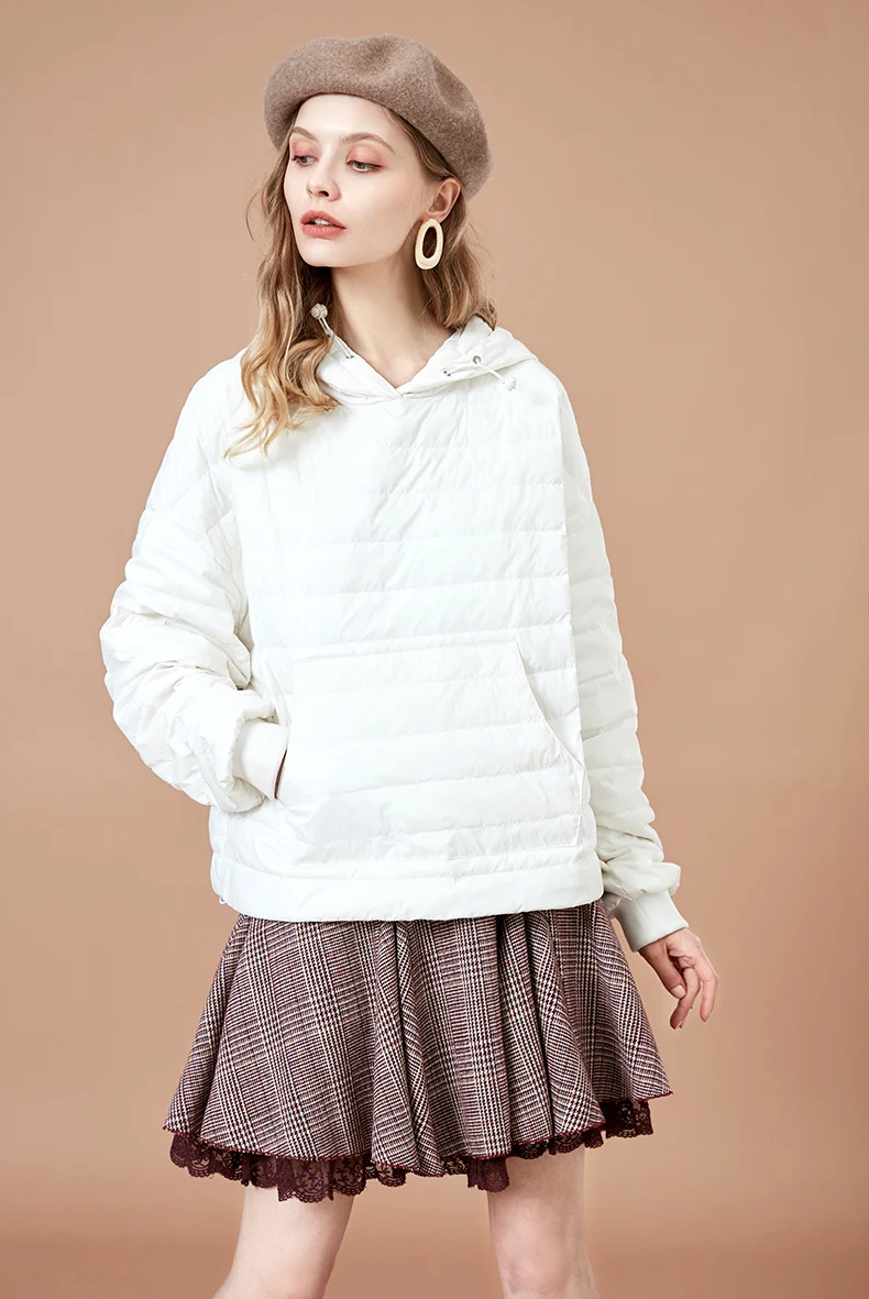 ARTKA осень и зима женский однотонный Белый Свободный пуловер с капюшоном короткий рукав "летучая мышь" 90% белый пуховик DK15081D