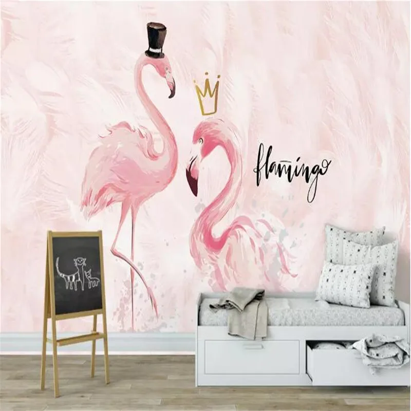 Pink couple flamingo children's room background wall professionally made murals, wallpaper wholesale, custom poster photo wall Pink couple flamingo children's room background wall professionally made murals, wallpaper wholesale, custom poster photo wall