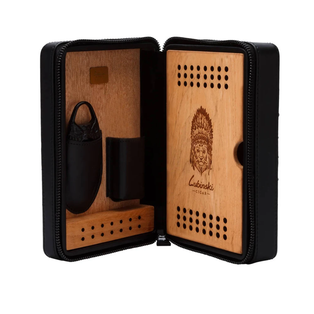 

Portable Cigar Case Humidor Travel Cigar box Cabinet Storage Box Crocodile Leather Cedar Lined Humidifier (include Cutter)