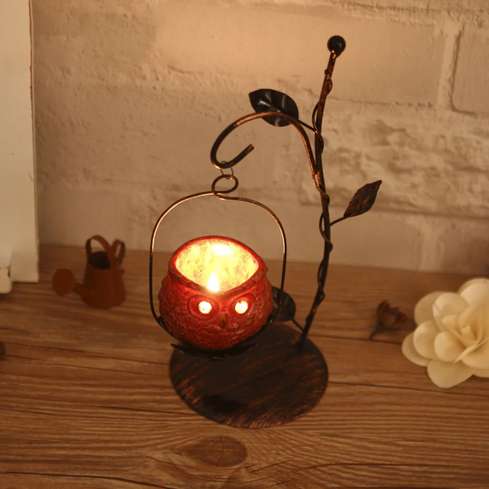 

Creative Owl Candlestick Iron Candle Holders Decorative Ornaments Cafe Home Decoration Resin Lanterns Candles Christmas Gifts