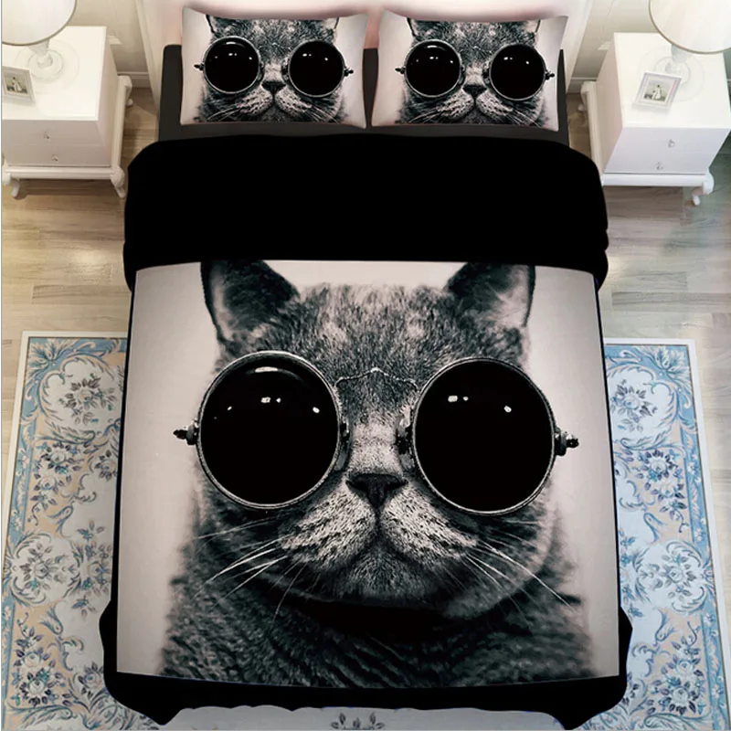 Black And White Cat Print Bedding Sets Twin Queen King Size Duvet