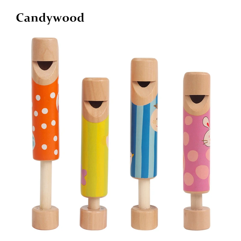 

Candywood Baby Musical Toys Pull Whistle Wooden Whistle Model Colorful Mini Lovely Colorful Cartoon Music Instrument Toys
