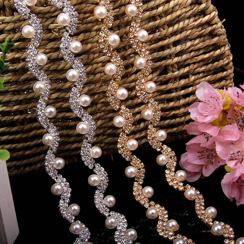 

Free Shipping 5yards Rhinestone Pearl Chain Bridal Sash Rhinestone Applique, Wedding Applique,Rhinestone Trimming LSRT012