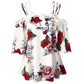 

Plus Size 5xl Summer 2019 Sexy Cold Shoulder Floral Printed Loose Tops Women Clothes Big Size Beach Blouse Ladies #zer