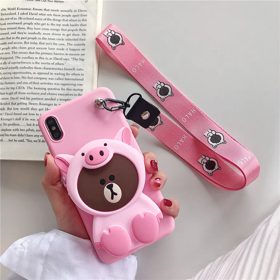 Милый мультяшный кошелек на молнии чехол для телефона для huawei Y5 Lite Y6 Y7 Pro Y9 Prime Мягкий силиконовый чехол Coque Fundas - Цвет: Bear pig Wallet