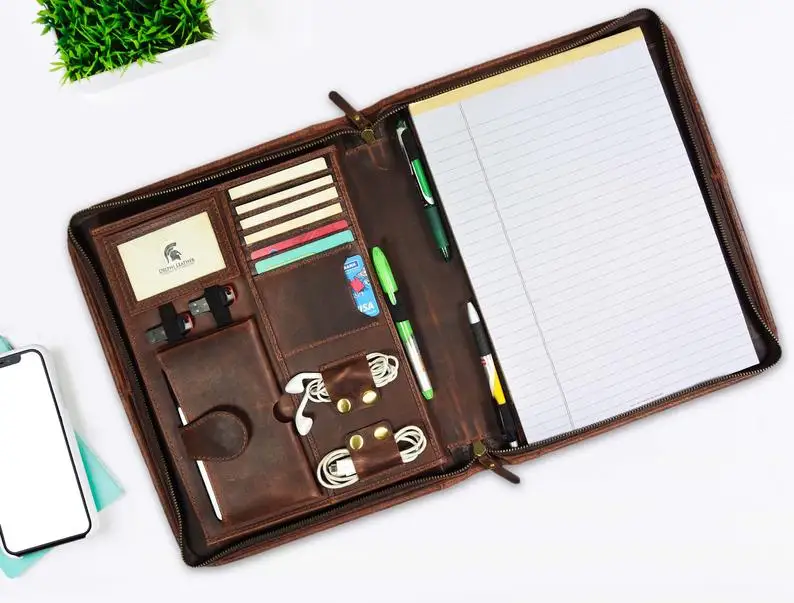 

Genuine leather personalized portfolio Leather folder leather organizer for men to take around with you