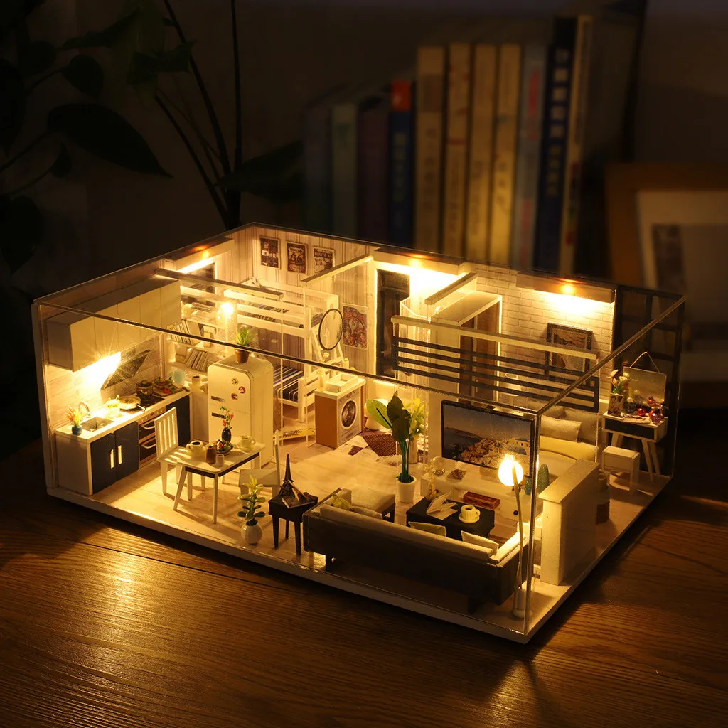 3D Деревянный DIY миниатюрный дом мебель LED Дом головоломка украшения креативные