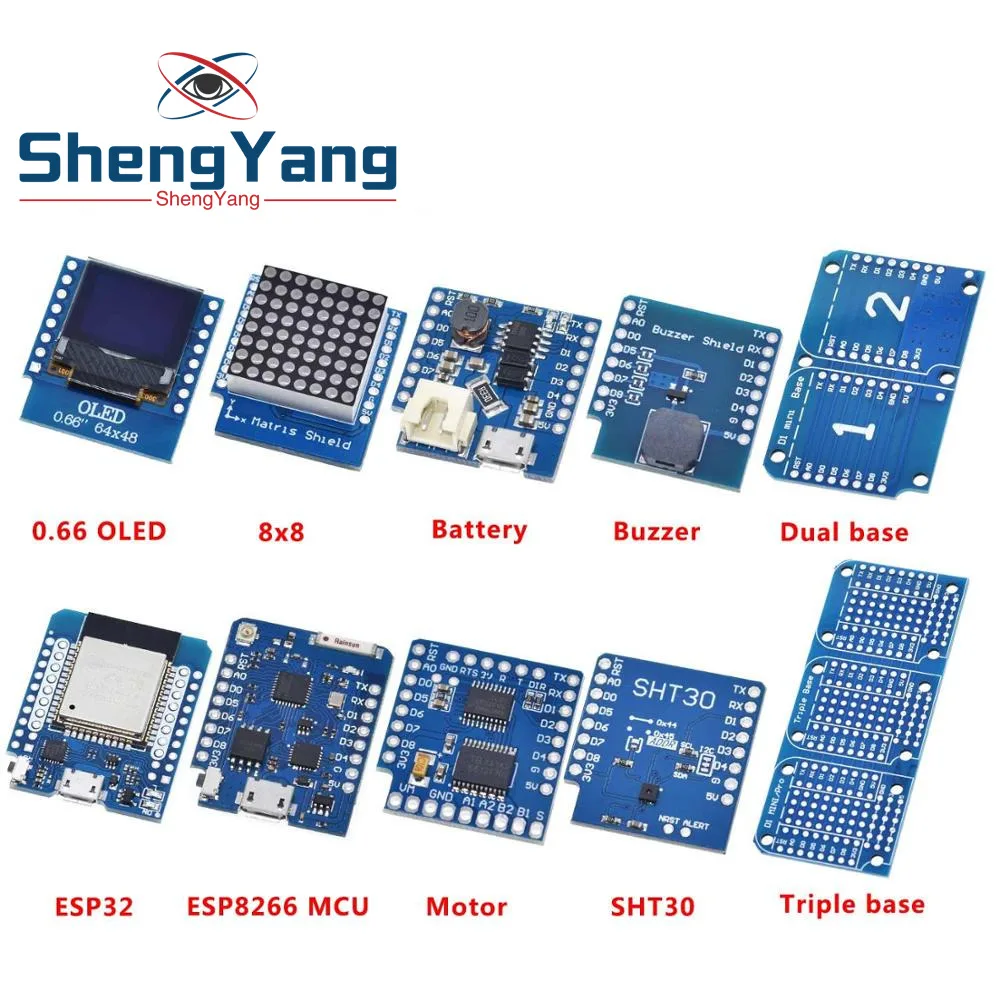 Esp8266 D1 Mini Pro Wifi Nodemcu щит регистратора данных Ds1307 батарея 0,66 Oled Dc зуммер питания V1.0.0 двойная база для Wemos Diy Kit