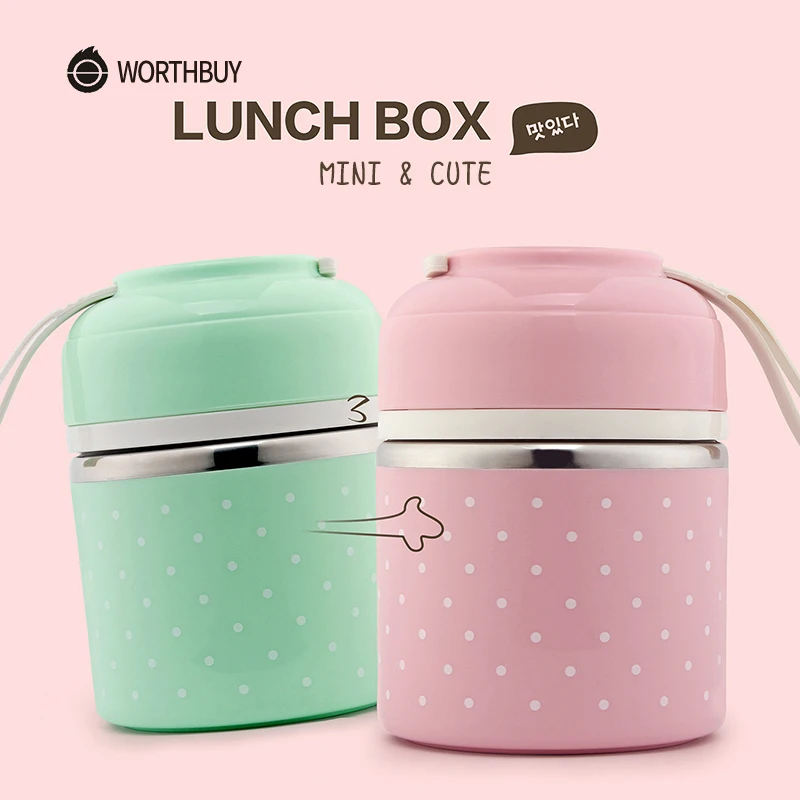 

WORTHBUY Cute Japanese Thermal Lunch Box Leak-Proof Stainless Steel Bento Box Kids Portable Picnic School Food Container Box