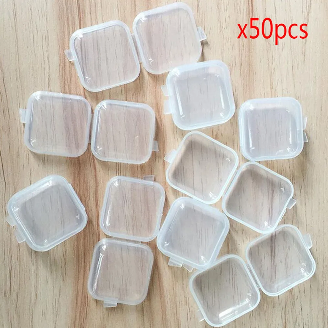 10/20/50Pcs 1set  Mini Clear Plastic Small Box Hook Jewelry Earplugs Storage Container DIY