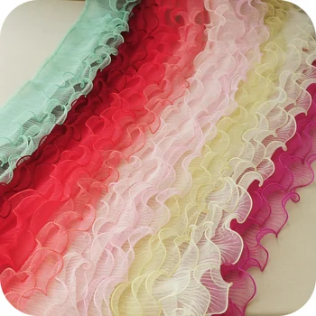 14Colors High Quality 3Layers Organza Lace Ribbon 12cm Dress Girl Skirt Lace Trim DIY Accessories Scrapbooking  by Yard Laciness