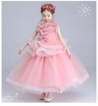 

100%real children girl light pink 3d flowers ball gown dress lolita dress pegeant/flower girl