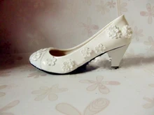 Elegant White Flower Round Toe Shoes Bride Wedding Shoes Lady Party Dress Shoes Women Evening Club Dress Shoes