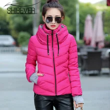 SHIBEVER Warm Winter Women Parkas Fashion Short Ladies Casual Jacket Women Winter Coat Female Outwear Ladies Clothing AJT307