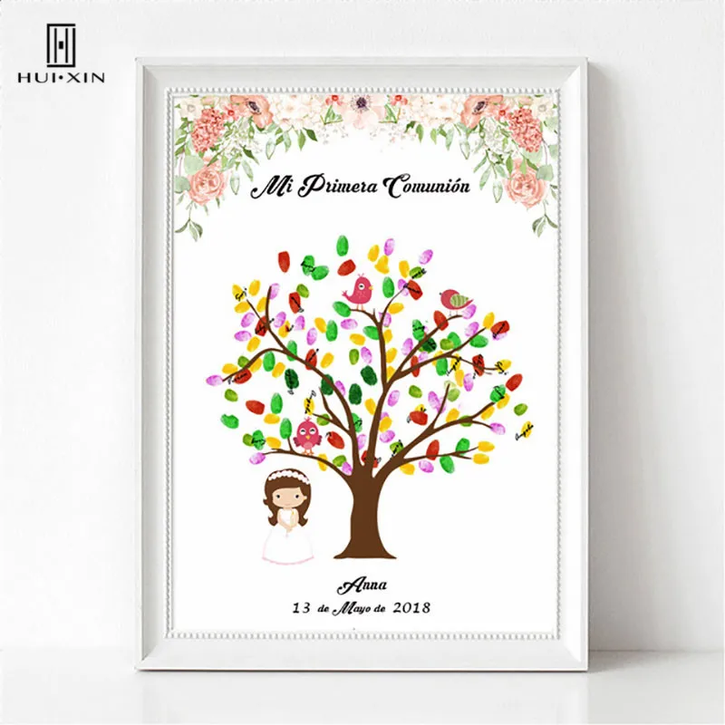 

Fingerprint Gestbook Of A Beautiful Girl Standing Under Creative Tree Free Name Date First Kid Holy Communion Souvenir Decor