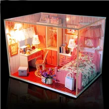 Кукольный дом DIY кукольный домик деревянный миниатюрный ручной работы miniaturas casa de Boneca для украшения дома-Розовая мечта