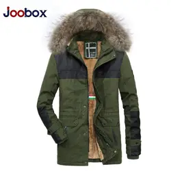 JOOBOX новая зимняя средней длины с капюшоном ветровка Для мужчин модные меховой воротник 100% хлопковая куртка утепленная Для мужчин парки
