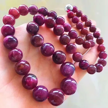 

Genuine Genuine Natural Stone Red Tourmaline Quartz Crystal Round Beads 8-13mm Long Chains Necklace Woman Fashion Necklace AAAAA