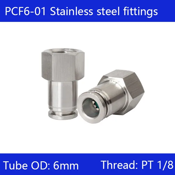 

10 pcs/lot 6mm to 1/8" PCF6-01,304 Stainless Steel Straight Female Connector