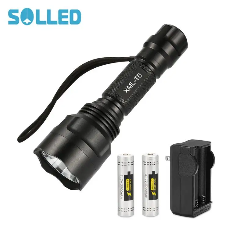 SOLLED C8 T6 тактический фонарь с батареей и зарядным устройством 5 режимов