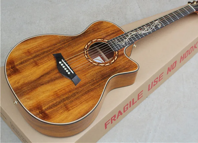 Заводская Заказная 4" cutaway коричневая акустическая гитара с твердой верхней частью Koa может добавить Fishman pickup EQ