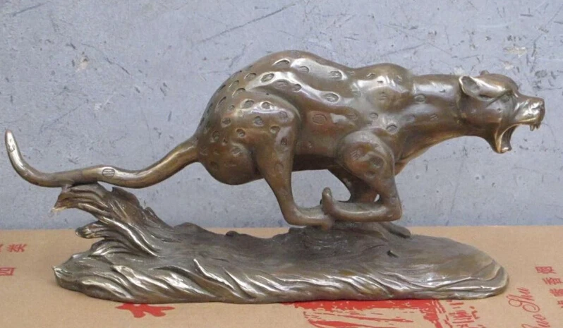 

005247 13" Western ART Bronze sculpture Run to the cheetah Leapord Felis pardus statue
