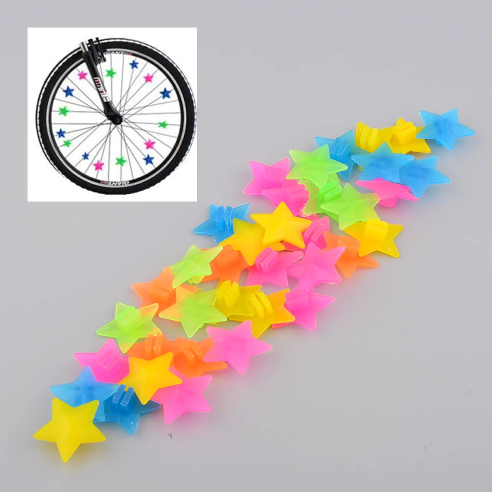 

36Pcs Beautiful Plastic Colorful Colored Multi-color Bike Bicycle Cycling Wheel Spoke Stars Beads Decor Bicycle Accessories