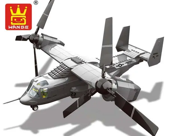 

593PCS The V22 Osprey Tiltrotor Double Seats Classic Military Aircraft Model Helicopter Pilot Figures Block Bricks Toys JX006