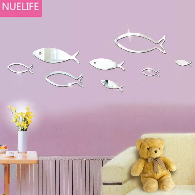 

8 small fish pattern mirror wall stickers children's room kindergarten living room TV background decorative stickers N2