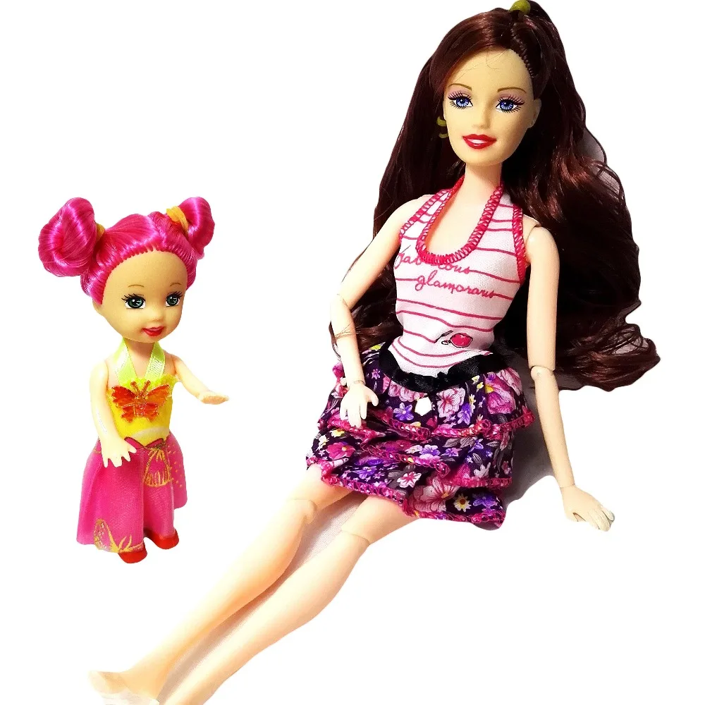 

2 PCS/Lot beautiful barbie Doll And Cute Little Kelly Dolls 2016 Fashion Toys For Kids Girls Play House Toy brinquedos YF-589