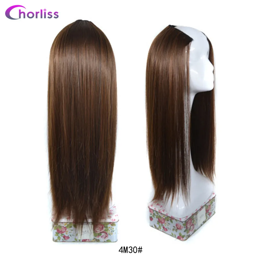 Chorliss 24 ''длинные прямые синтетические u-образные волосы парик для женщин Омбре u-часть клип в наращивание волос синий черный шиньон - Цвет: 4M30