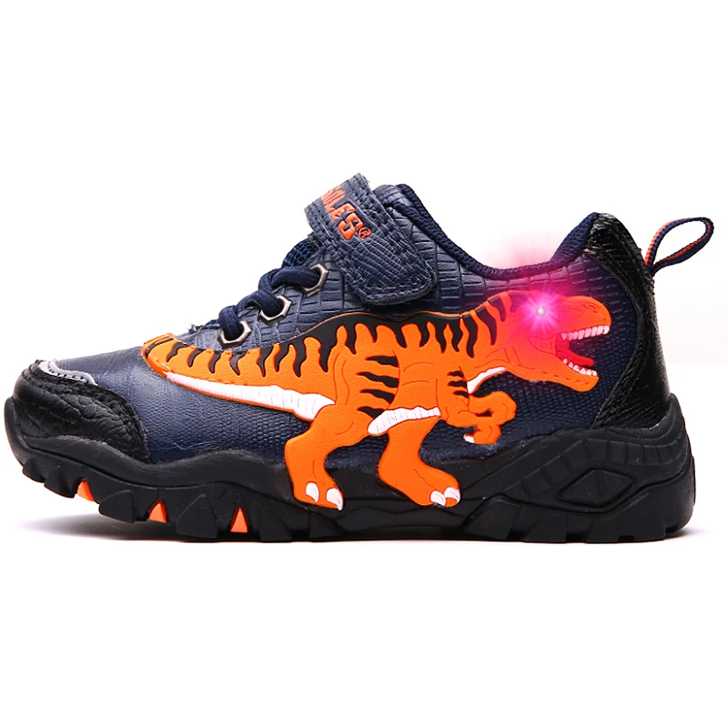 Dinoskulls, обувь для мальчиков, светильник, Детские светящиеся кроссовки, детская светящаяся спортивная обувь для бега, обувь для мальчиков с динозавром Рекса#27-34 - Цвет: orange