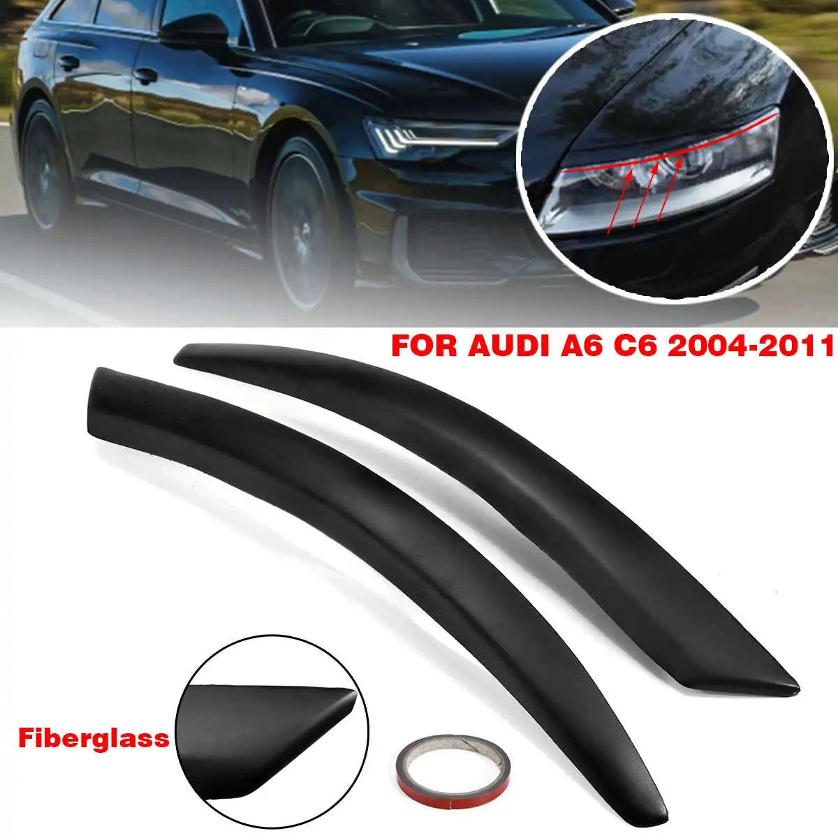 

Pair Car Headlight Eyebrow Sticker Cover Trim Fiberglass Head Lamp Eyelid Auto Accessories For Audi A6 C6 2004-2011